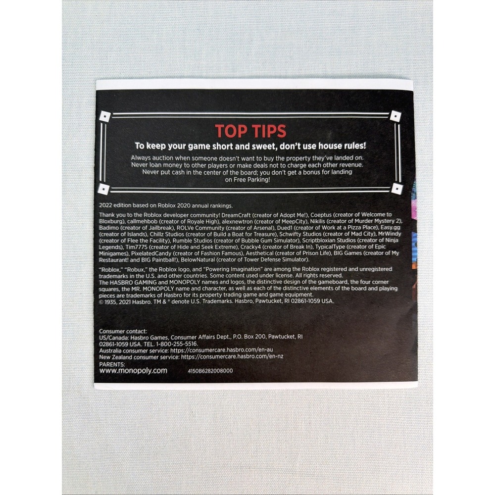 Monopoly ROBLOX 2022 Edition Board Game Missing 4 Tokens Hasbro Gaming - Picture 10 of 16